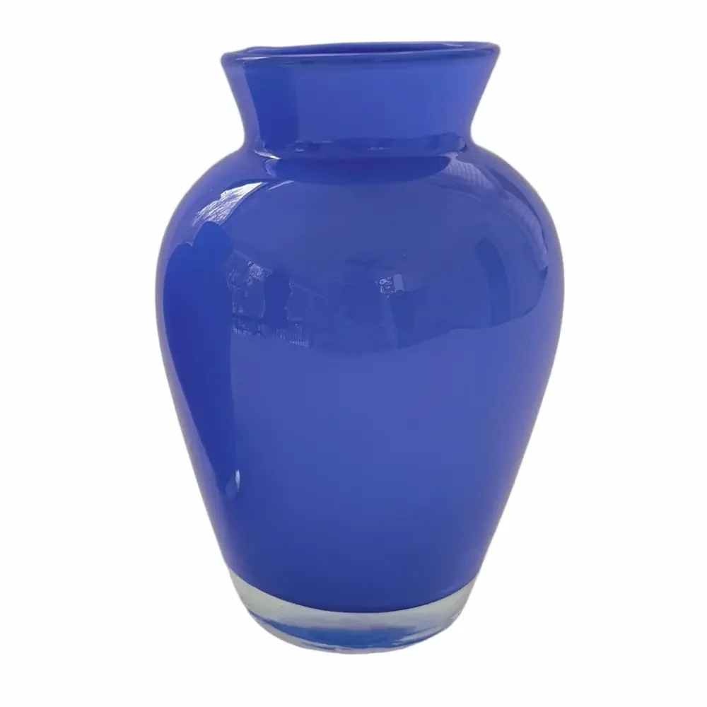 Set 2 Hand Blown Periwinkle Blue Glass Bud Vases Small 5” Tall Cornflower Blue